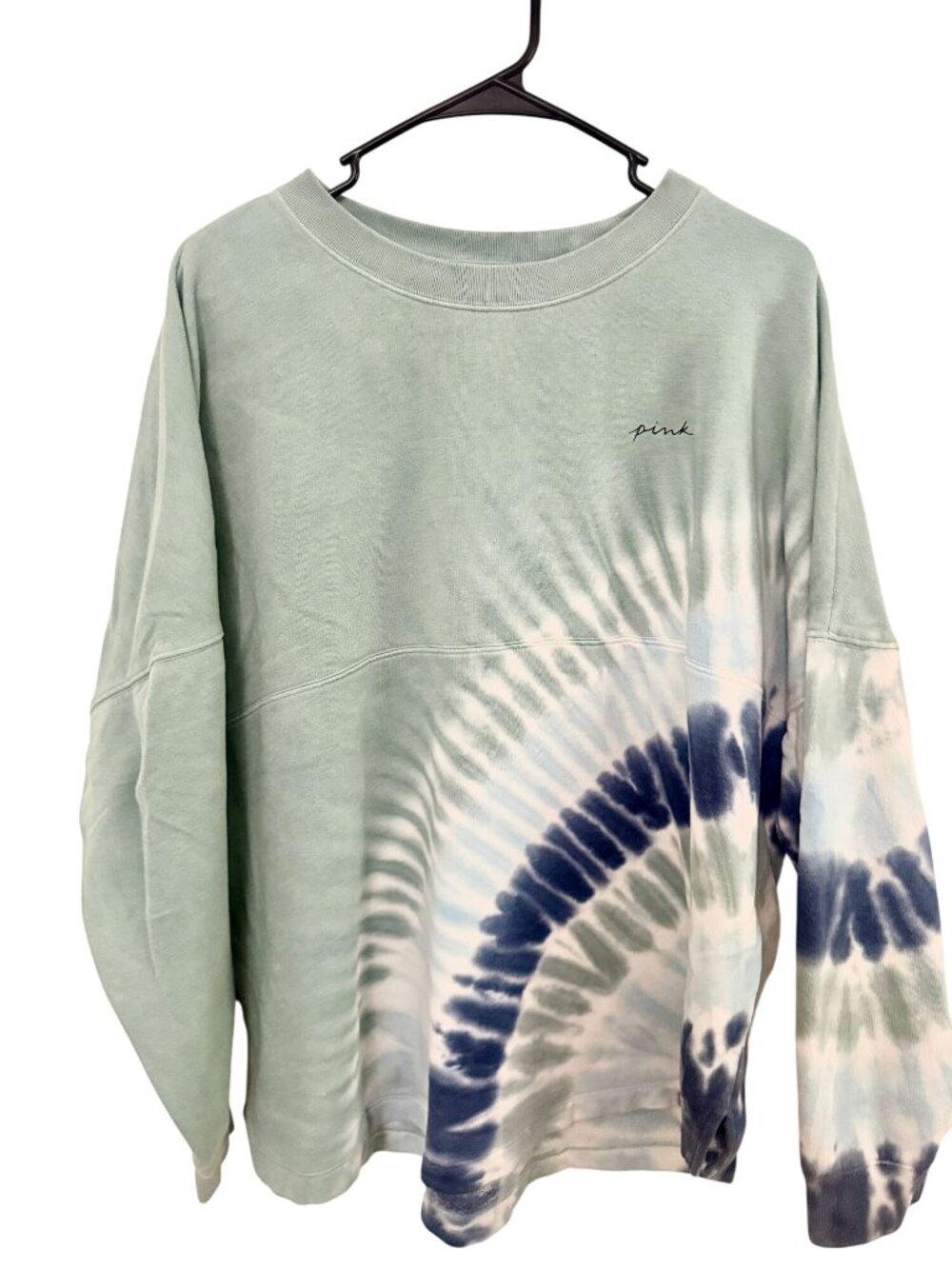 Victoria’s Secret PINK Blue Tie Dye Crew Neck Long Sleeve Sweatshirt L, Boho,